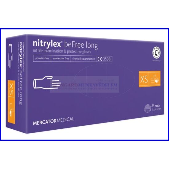 LONG NITRYLEX BEFREE hosszú szárú nitril 100db/doboz, áfonya színű  vizsgálókesztyű  részecskegyorsító nélkül ÚJ!