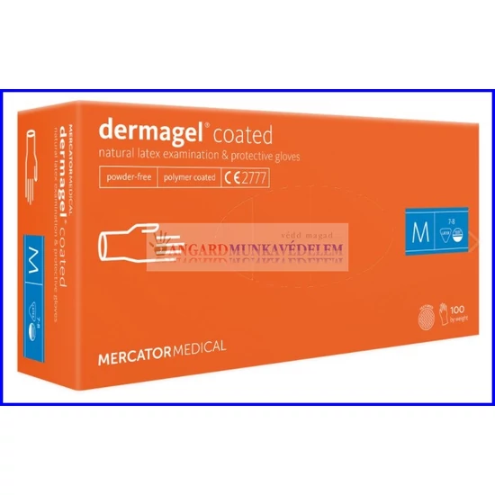 DERMAGEL COATED LATEX PF, PÚDERMENTES Latex kesztyű /100db