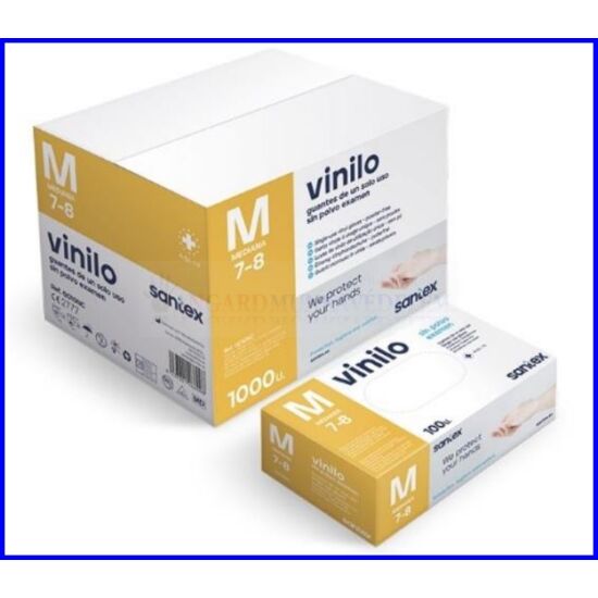 VINILO, POWDER FREE ( 5g ) Prémium púdermentes áttetsző vinil kesztyű / SANTEX GD10