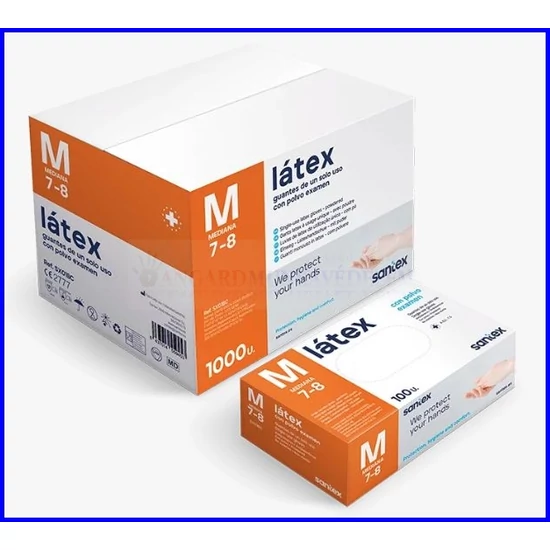 LÁTEX, POWDERED LATEX, ( 5g ) Prémium porozott latex kesztyű /SANTEX SX01B /100db